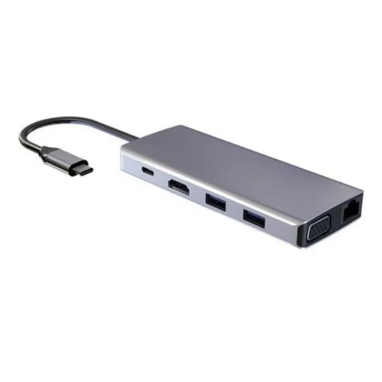 Adapter 11 In 1 Usb-C Hub Ethernet Hdmi Vga  Powerology - Grey